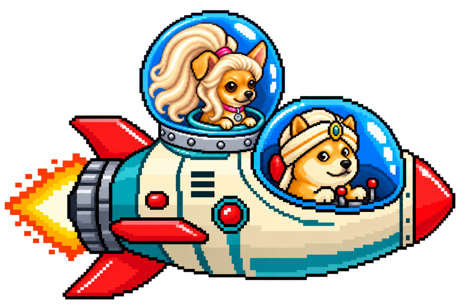 Ari, tan Chihuahua with blonde ponytail and floppy right ear, inside her bubble